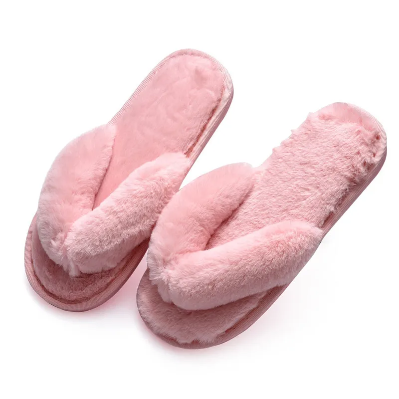 

2021 New Winter Women's Home Slippers Hairy Cozy Memory Foam Warm Designer Faux Fur Flat Shoes Plush Soft Cotton Women Flip Flop