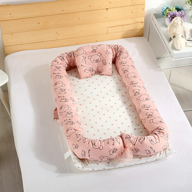 Twin Bear 2PCS Коспальная кроватка портативная детская бионическая кровать, пригодная для стирки путешествия кровать съемный хлопок Колыбель костюм для детей - Цвет: Twin Bear 2PCS