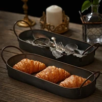 metal storage tray retro dessert fruit cake breadboard with handle home kitchen food storage box wf1114230