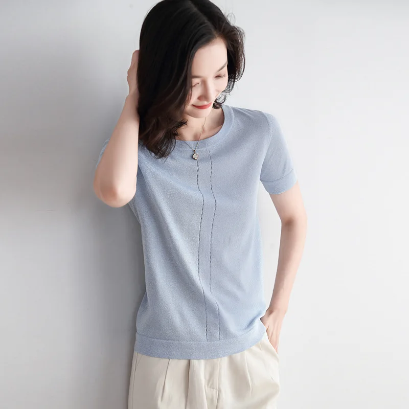 

Women short sleeve knitting woman top for spring&summer RAYON materials women blause