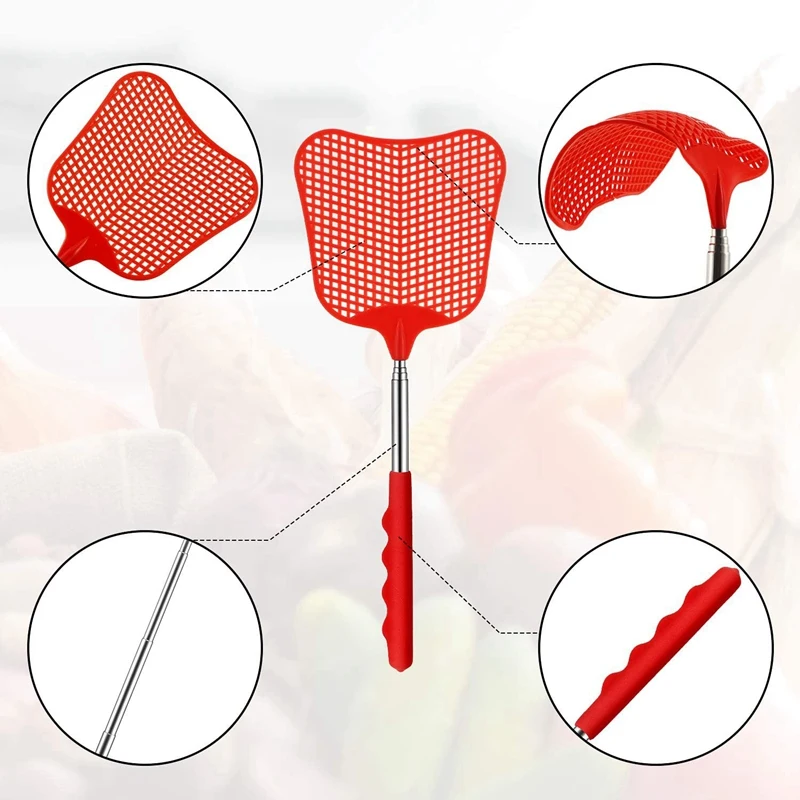 

8 Pieces Extendable Fly Swatter, Manual Swat Pest Control with Strong Flexible Durable Telescopic Handle, 3 Colors