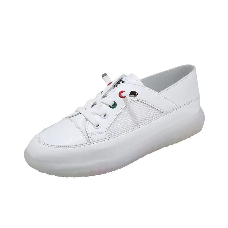 

Shallow Mouth Breathable Shoes Round Toe Casual Female Sneakers Tennis New White Summer Comfortable Basic Solid Leisure PU Slip-