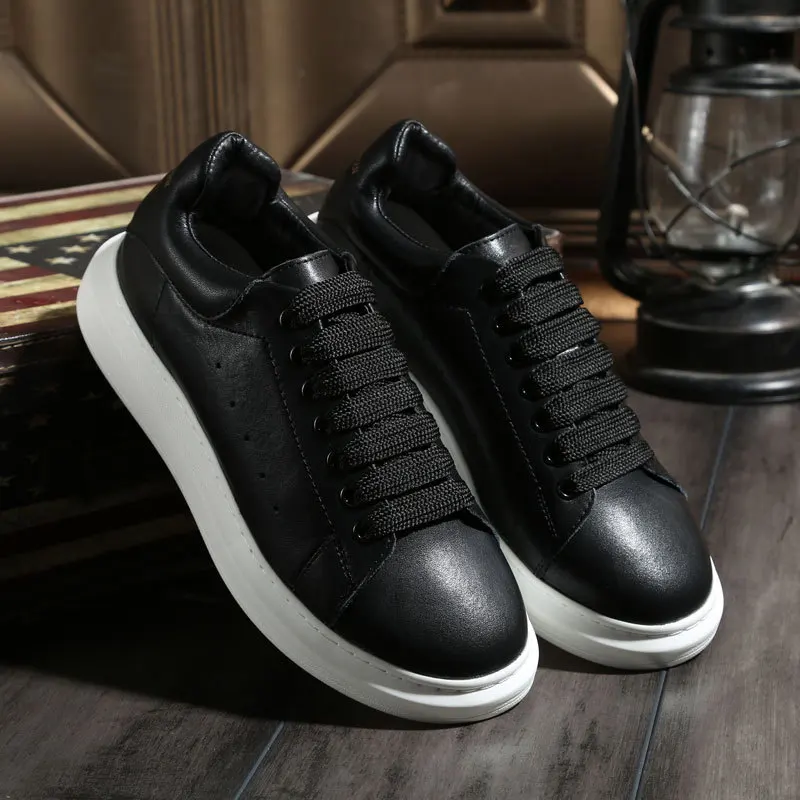 Обувь из натуральной кожи для мужчин и женщин. Кроссовки с толстой подошвой
