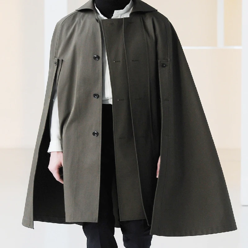 

Autumn and Winter Men's Long Section Loose Lapel Single-breasted Woolen Bat Coat Cloak Cloak Coat Shirt Trend Men Wool Coats