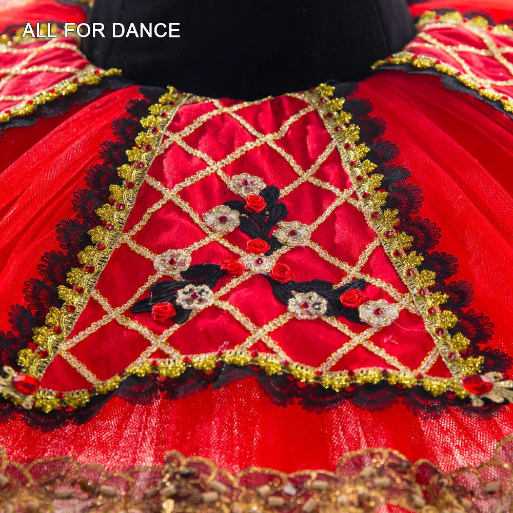 

Black Velvet Bodice with Red Pancake Tutu Skirt Adult Girls Ballerina Costume Professional Classical Ballet Dance Tutus B20033