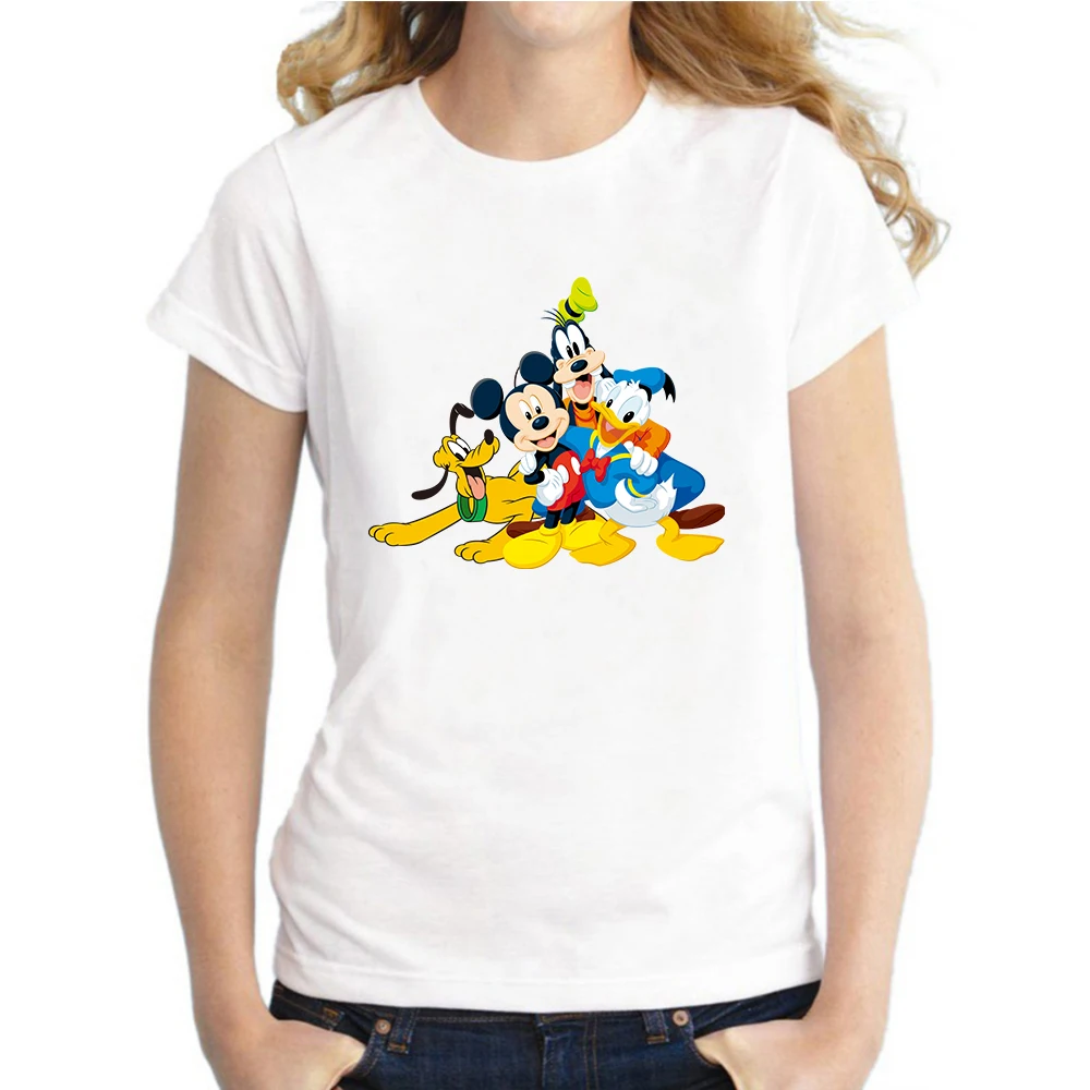

T Shirts Women Clothing Disney Mickey Donald Duck Funny Oversize Cartoon Printing O-neck Short-sleeved Cute Harajuku Tee Shirt