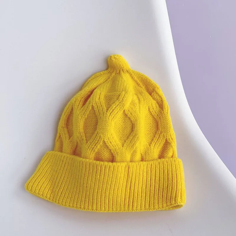 Детская вязаная шапка однотонная Милая в Корейском стиле для осени и зимы 2021 |