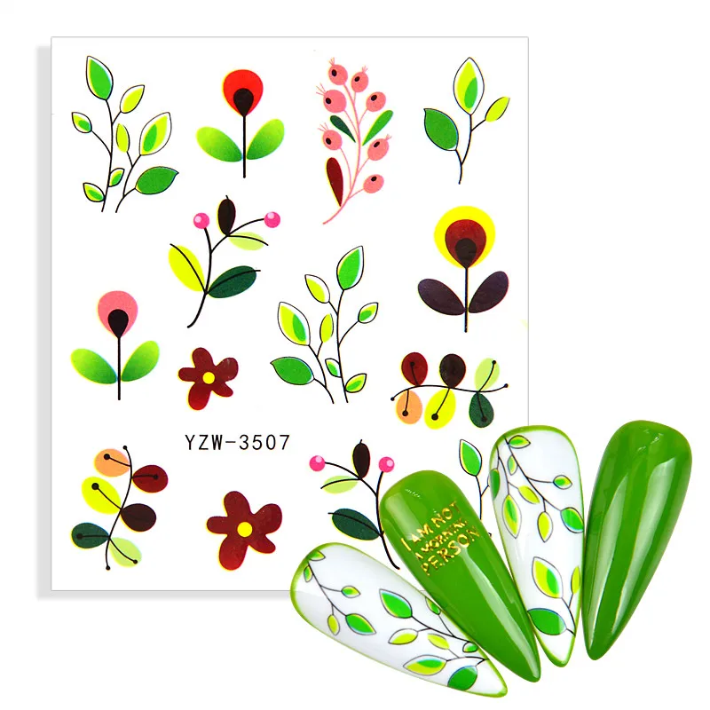 1 лист водная наклейка для ногтей и цветок дерево зеленый простой зимний слайдер