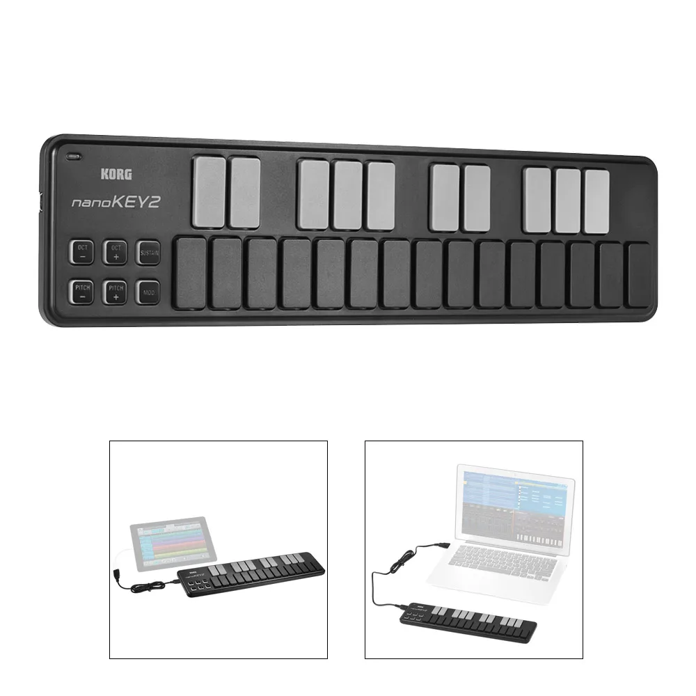 

Тонкая Портативная USB MIDI-клавиатура KORG nanoKEY2, MIDI-контроллер 25 ключи, электронное пианино с USB-кабелем