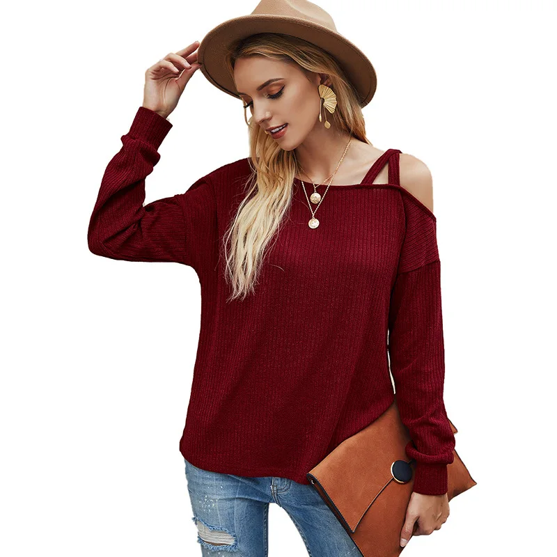 ALALY 2020 осень и зима новые женские топы с длинным рукавом Красная футболка без