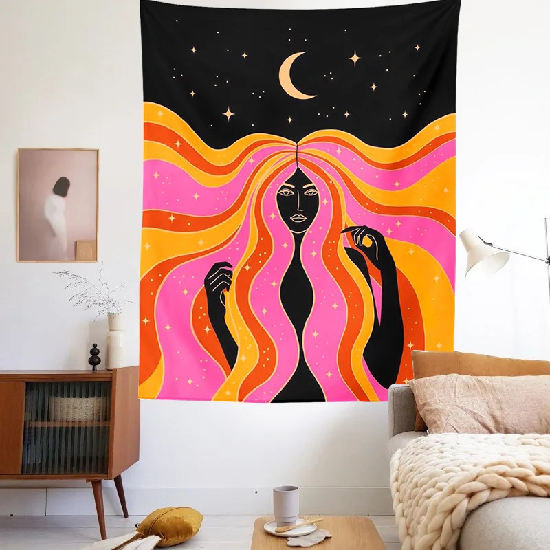 

Moon Phase Girl Mandala Tapestry Wall Hanging Bohemian Decoration Lace Living Room Bedroom Tapestry Wall Decoration Cloth
