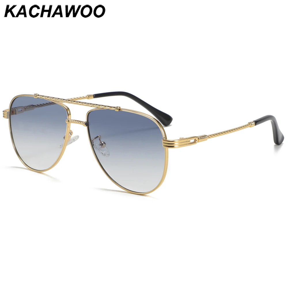 

Kachawoo retro sunglasses men blue brown metal eyeglasses for women big frame double bridge high quality outdoor sun shades