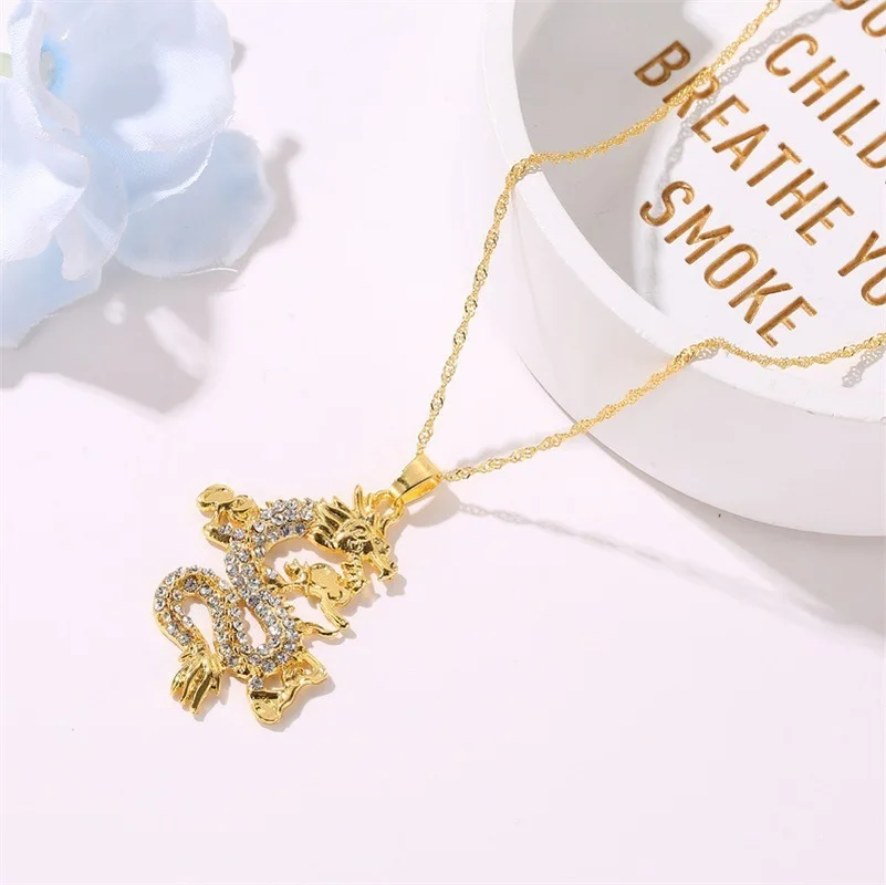 Gold Chain Chinese Dragon Animal Men Pendant Choker Necklace Korean Fashion Black Cord Jewelry Minimalist Minimalism Accessories | Украшения