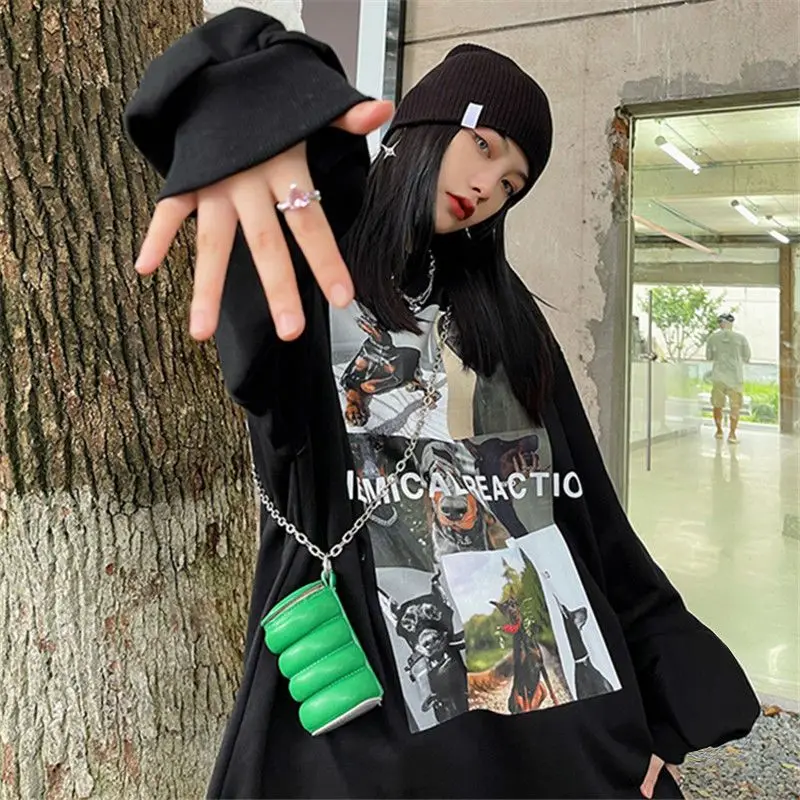 

Hip-hop Trendy Shirt Female Spring-Autumn New Casual High Street Couples Wear Long-sleeved Top Letter Printed Oversized Blouses