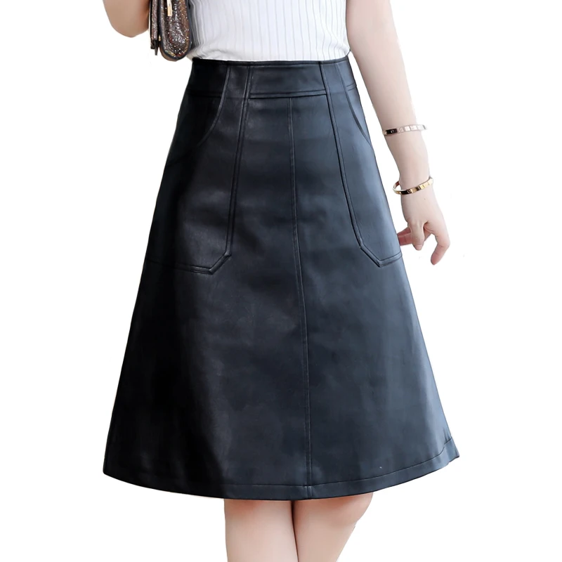 Женская Юбка миди из искусственной кожи черная или зеленая офисная юбка А