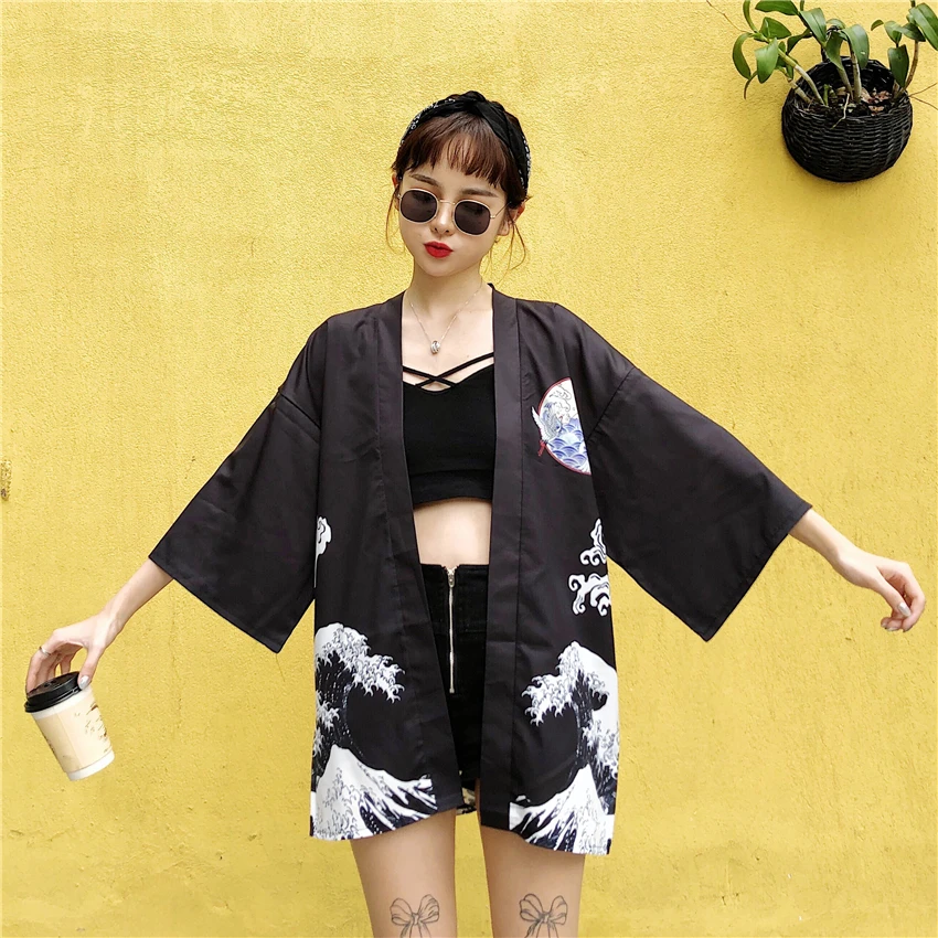 

2020 New Japanese Fashion Style Asian Kimono Haori Traditional Print Summer Thin Coat Japan Sequence Kimonos for Women