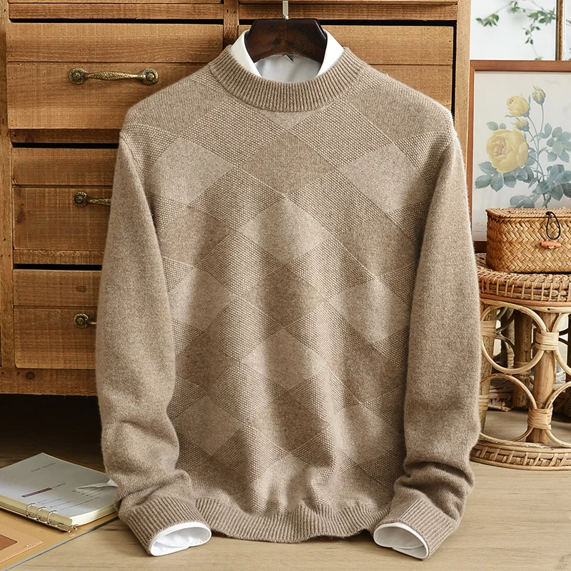 

Half-high round neck pure cashmere sweater men's winter middle-aged double-strand thick warm cashmere sweater men's collar