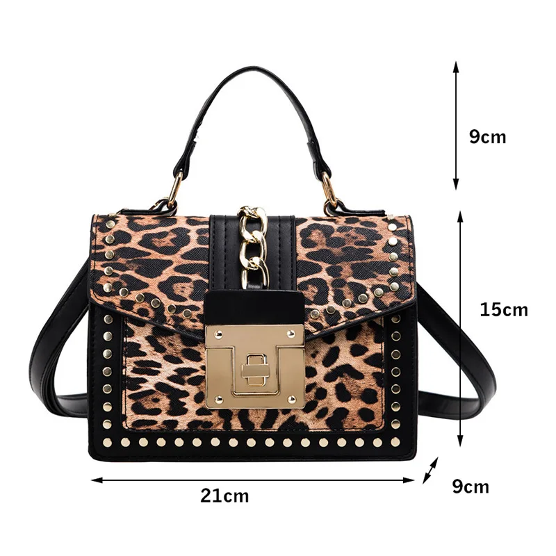 

Fashion Square Leopard Crossbody Shoulder Bags Women With Rivet Casual Messenger Travel Bag Lady Handbag Luxury Designer 2020