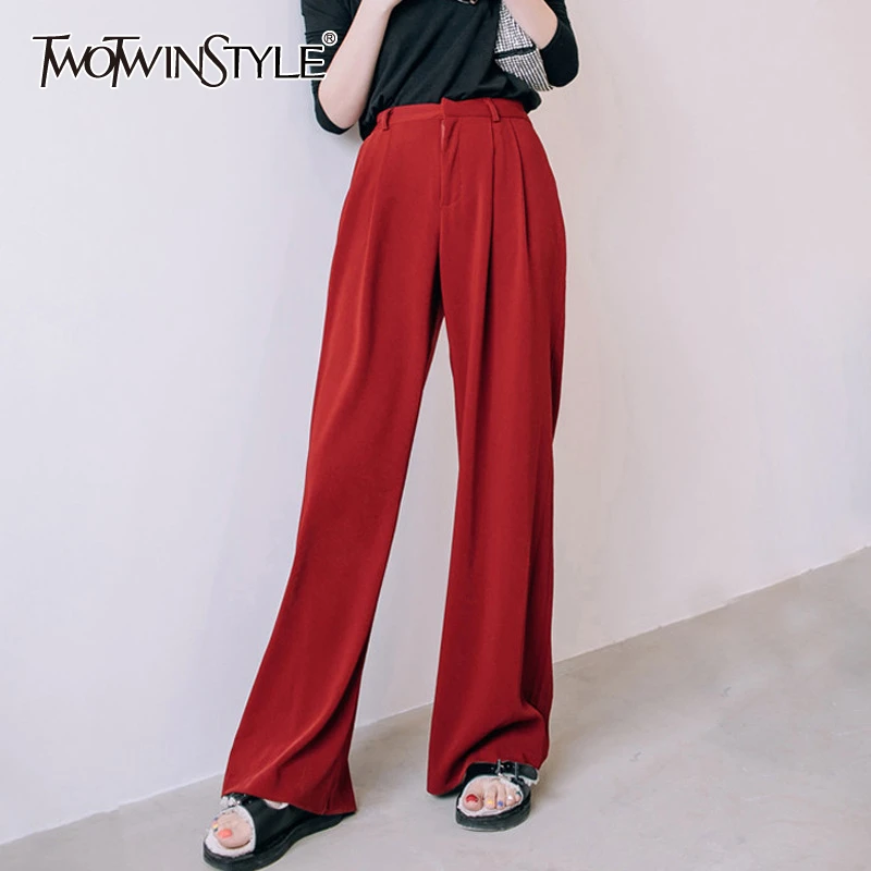 Женские свободные брюки TWOTWINSTYLE Весенние длинные с высокой талией широкими