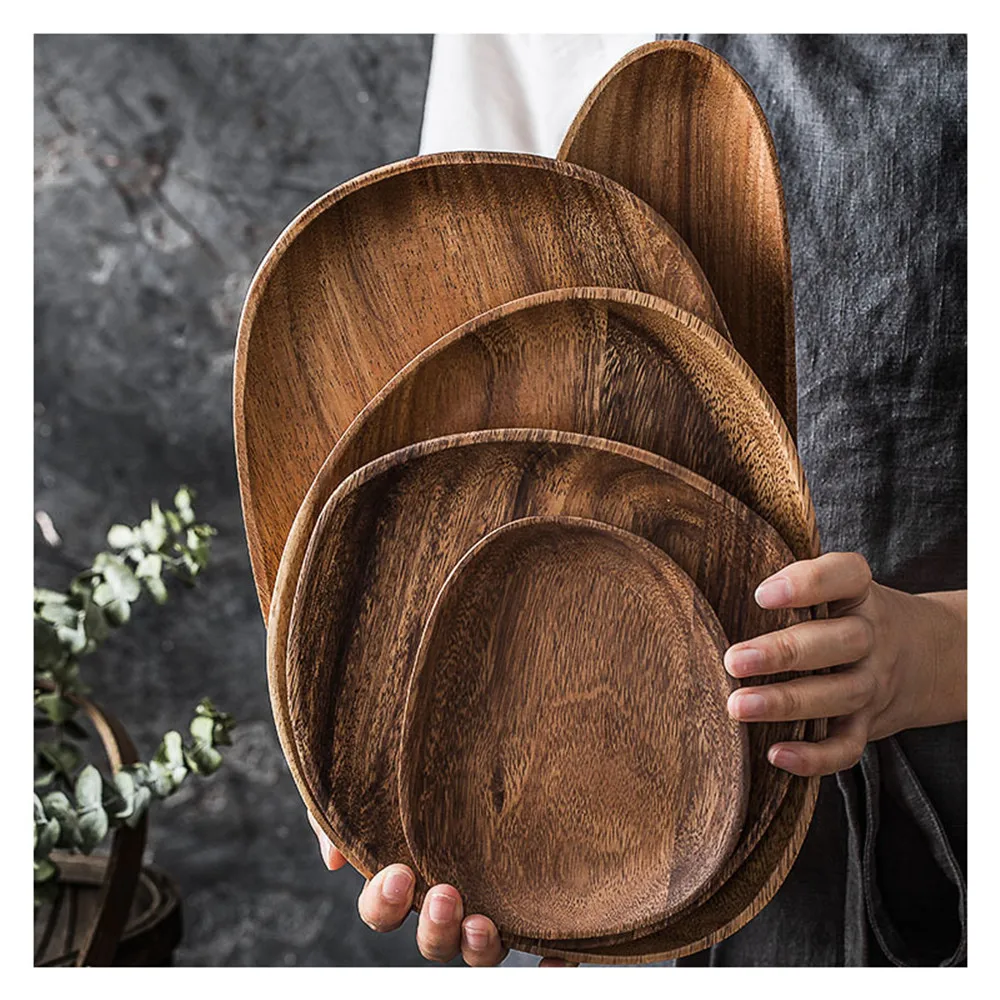 

Irregular Oval Whole Wood lovesickness Wood Solid Wood Pan Plate Fruit Dishes Saucer Tea Tray Dessert Dinner Plate Tableware Set