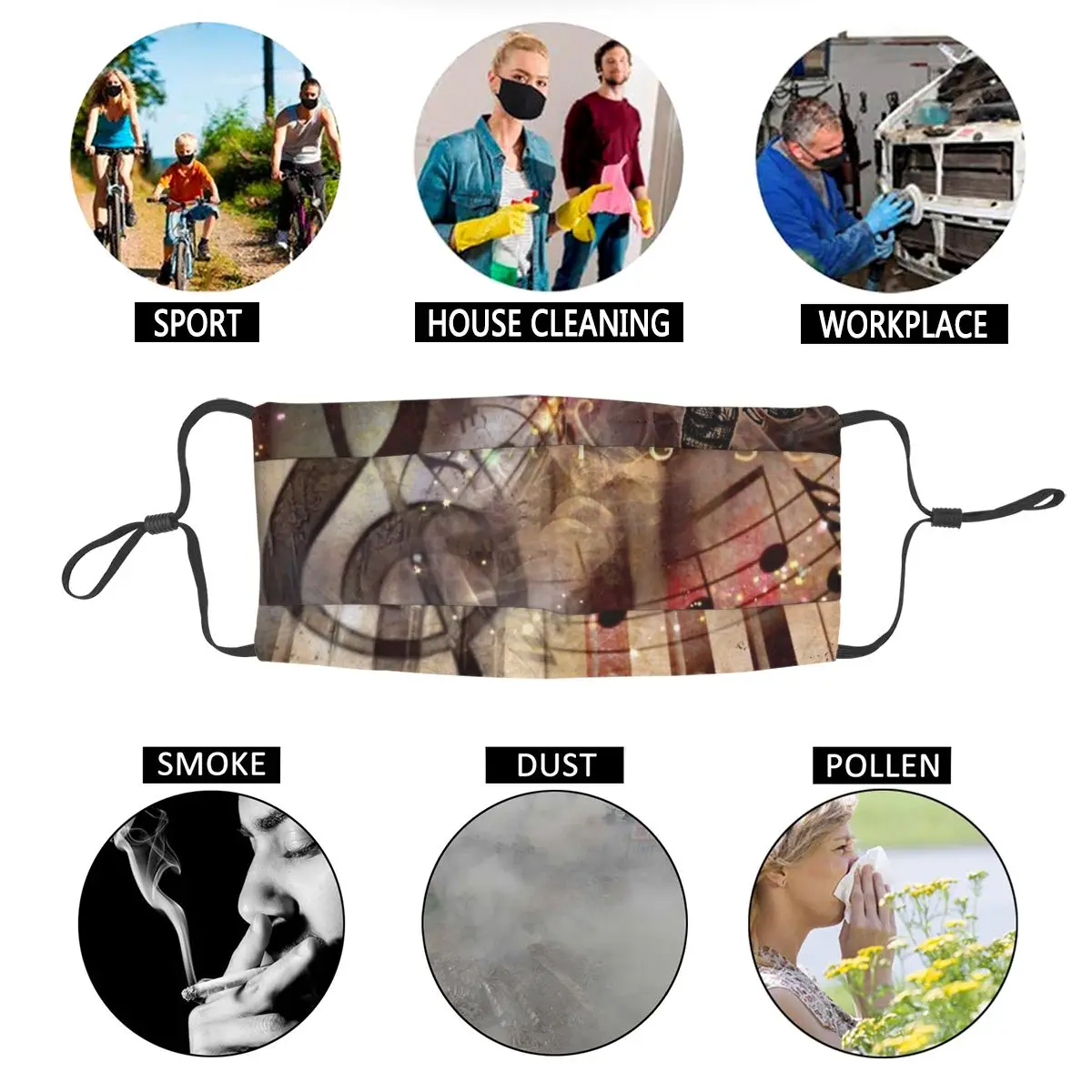 

Music Non-Disposable Mouth Face Mask Piano Musical Gift Anti Haze Dust Mask Protection Mask Respirator Mouth Muffle