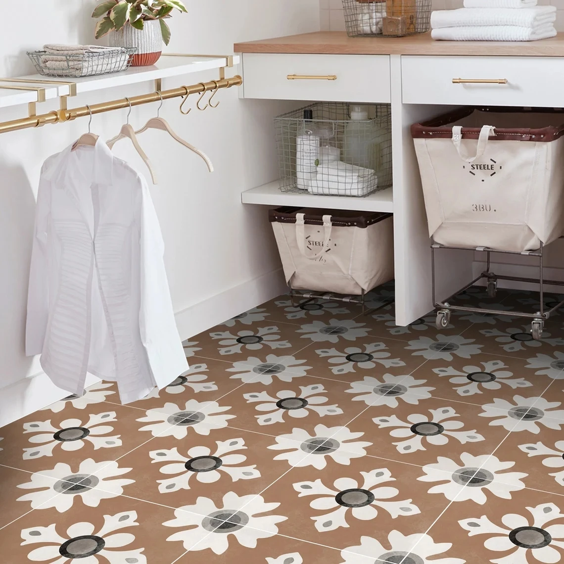 

10pcs/set Orange Tiles Floor Wall Stickers Kitchen Bathroom Ground Wallpaper Non-slip Peel & Stick Wall Decals