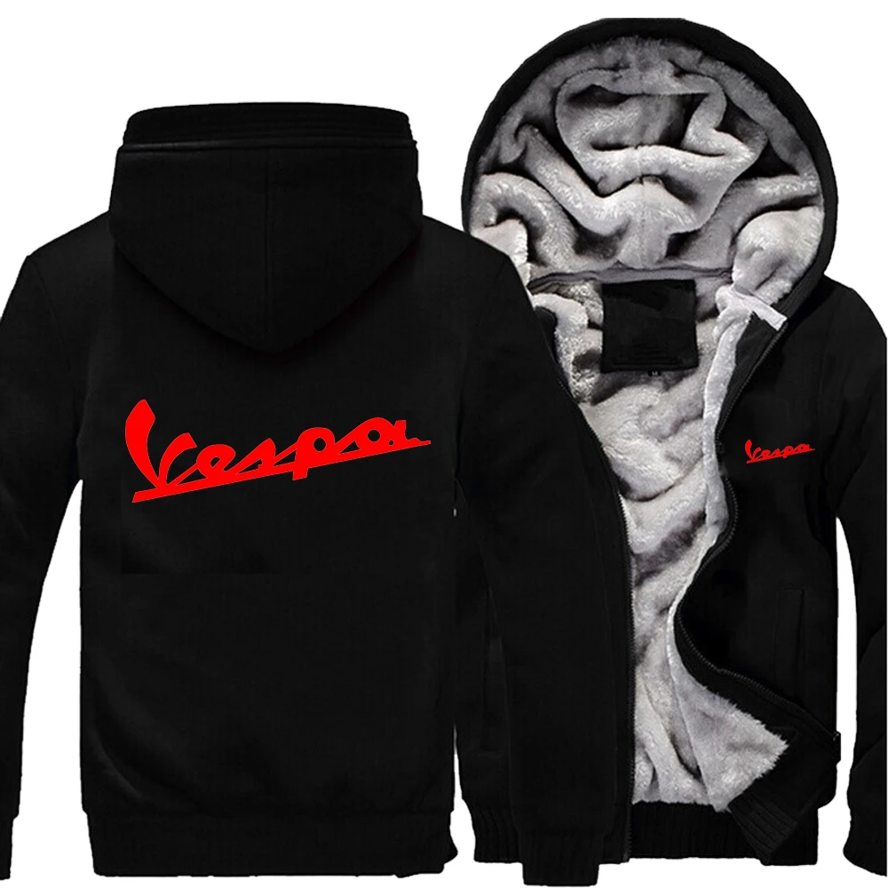 

2021 New Winter Men Fashion Vespa Logo Thicken Hoodie Jacket Casual Male Warm Fleeece Harajuku Hoody Coats