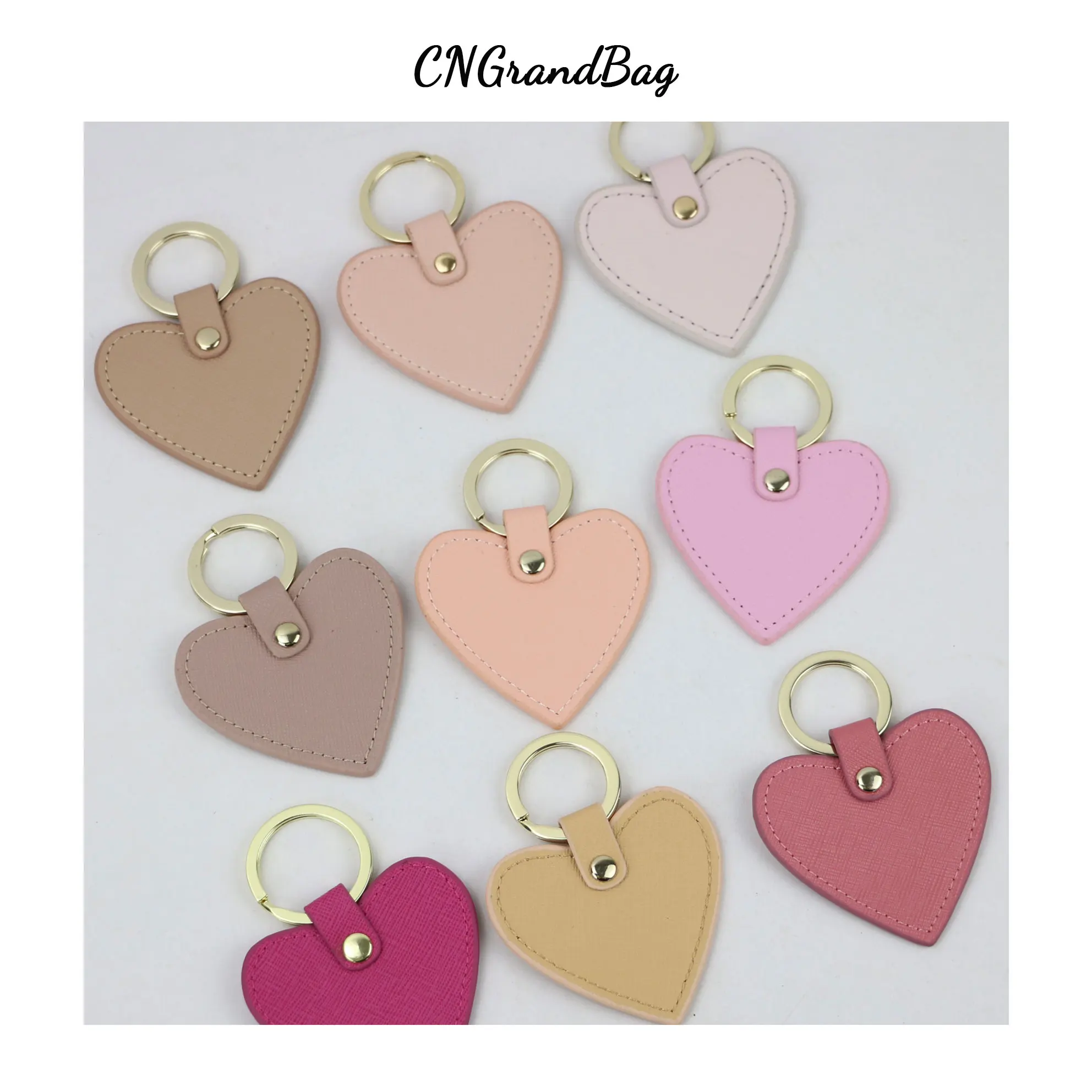 New fashion free custom initial letters genuine saffiano leather heart shape keychain women key holder female heart key ring images - 6