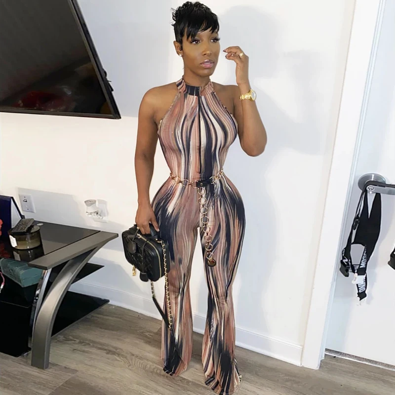 Новинка 2020 весенне-летний женский расклешенный комбинезон без рукавов с лямкой