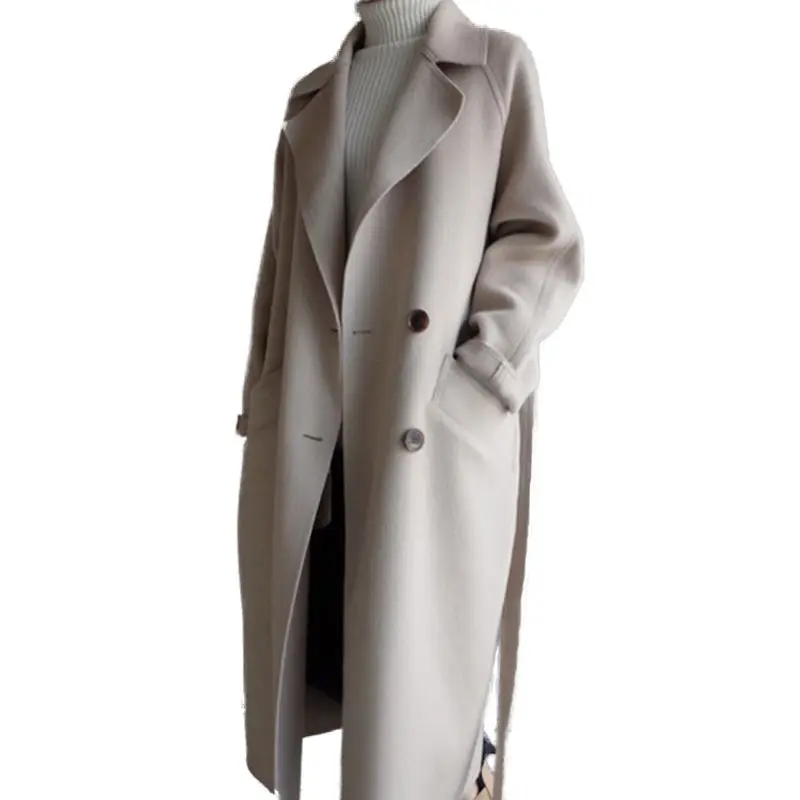 

Winter Beige Elegant Wool Blend Women Korean Fashion Black Long Coats Vintage Minimalist Woolen Overcoat Camel Oversize Outwear