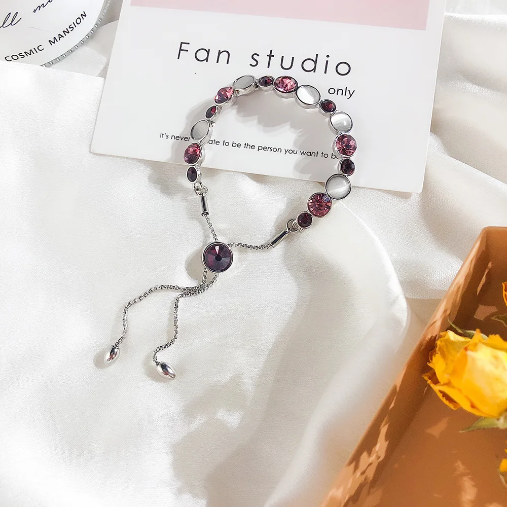 Fashion Luxury Crystal Charm Chain Bracelet For Women Elegant Natural Opal Rhinestone Beads Violet Women Ladies Bracelet Jewelry