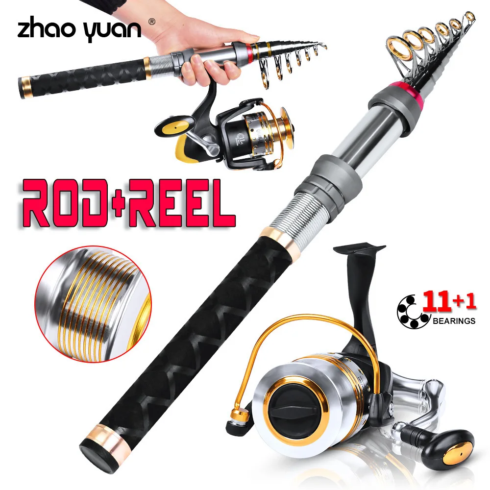 

1.5m Carbon Fiber Telescopic Fishing Rod Portable Spinning Rod And 11+1BB Spinning Reels Nylon Line Multifunction Set