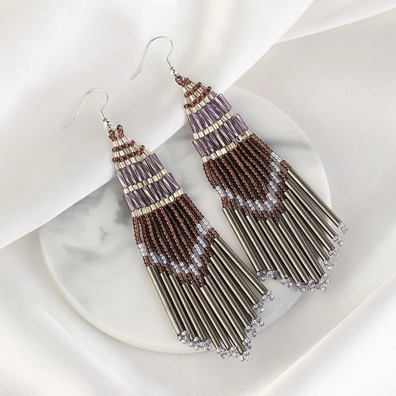 

New Boho Style Tiny Bead Earrings for Women Handmade Beaded Ethnic Earring Female Bohemian Retro Tassel Earings Wholesale