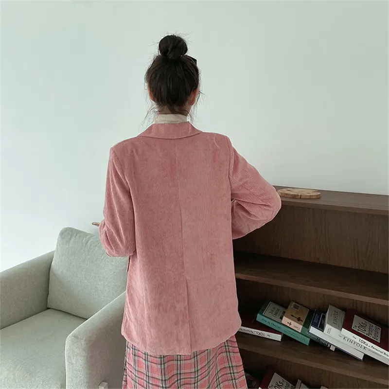 

HziriP 2020 Elegance Solid Corduroy All Match Brief Warm Autumn Chic Office Lady Minimalist Women Loose Fashion Casual Blazers