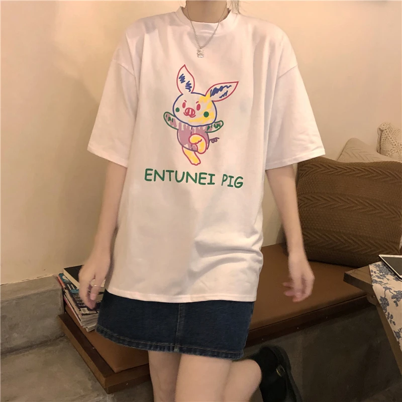 

Новинка, свободная и Веселая Футболка BB1852 в Корейском стиле с принтом граффити, футболка с коротким рукавом