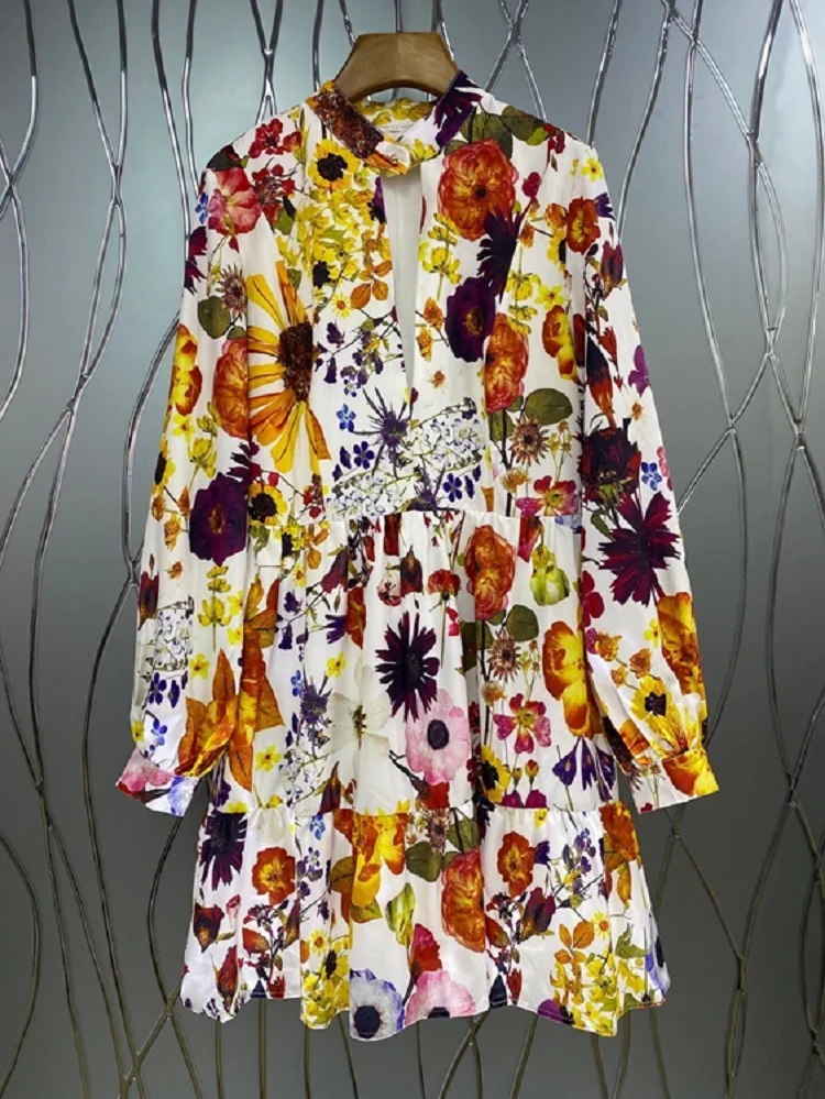 

Женское ажурное платье, повседневное разноцветное Свободное платье с цветочным принтом и длинным рукавом, весна-лето 2021