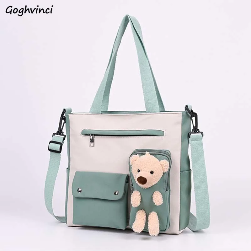 

Students Canvas Crossbody Bags Women Multi-pockets Big Capacity Preppy Panelled Candy Colors Couples Satchel Portable Bag Doll