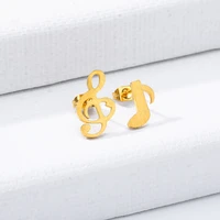 asymmetric music note earrings stainless steel cute small stud ear studs for women minimalist charm jewelry gift bijoux femme