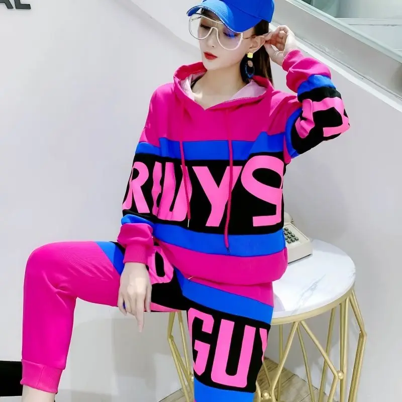 

Internet Celebrity Same Style Spring Leisure Sports Suit Women's Loose Letter Hooded Sweater Skinny Pants Two-Piece Suit Fashion