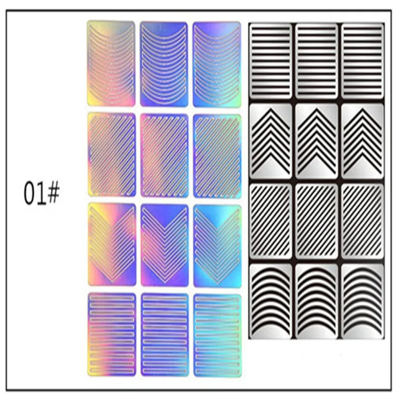 

12Pcs Laser Nail Hollow Stencil Stickers Nail Vinyls Transfer Tips Guide 24 STYLES 3D Stickers With Card 96 Patterns