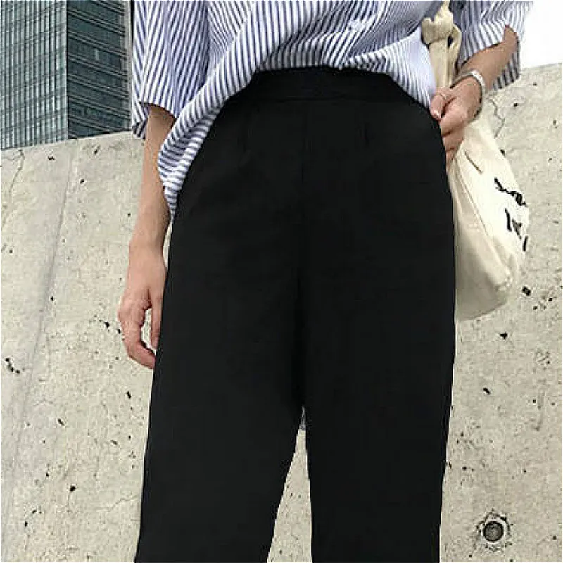 

Casual Pants Women Spring Solid Loose Straight Elastic Waist Mujer Trousers Daily Trendy Popular All-match College Ankle-Length