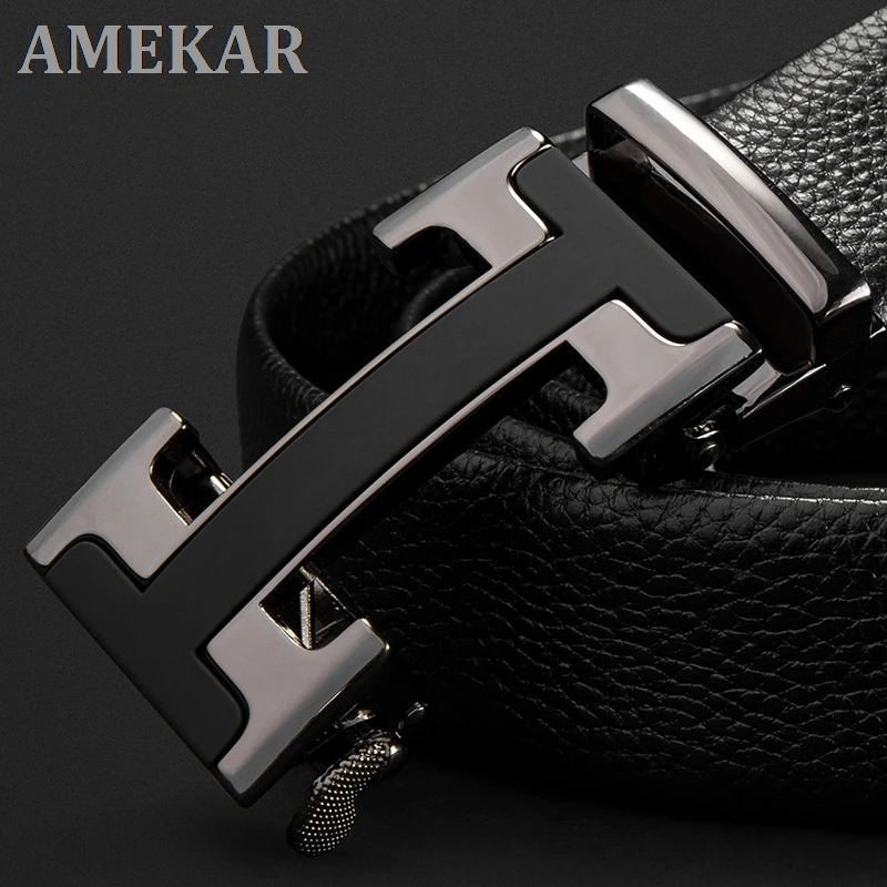 

Brand High Quality genuine leather automatic buckle top layer cowhide belt pure men's business pants belt H-shaped belt buckle
