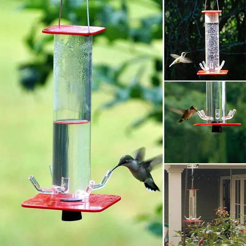 

Cylindrical Hummingbird Feeder Birds Drinker Water Feeder with 4 Feeding Tubes Metal Handle Hanging for Outdoor PI669
