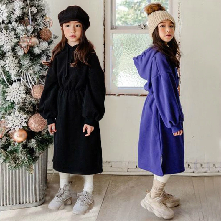 От 4 до 12 лет зимние платья для девочек-подростков свитер с капюшоном вельветовое