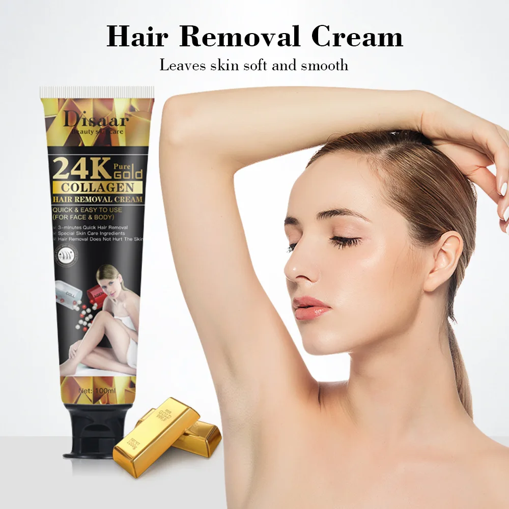 

Disaar 100G 24K Gold Collagen Hair Removal Cream Painless Gentle Effective Body Care Epilator Depilation Repairing Balm