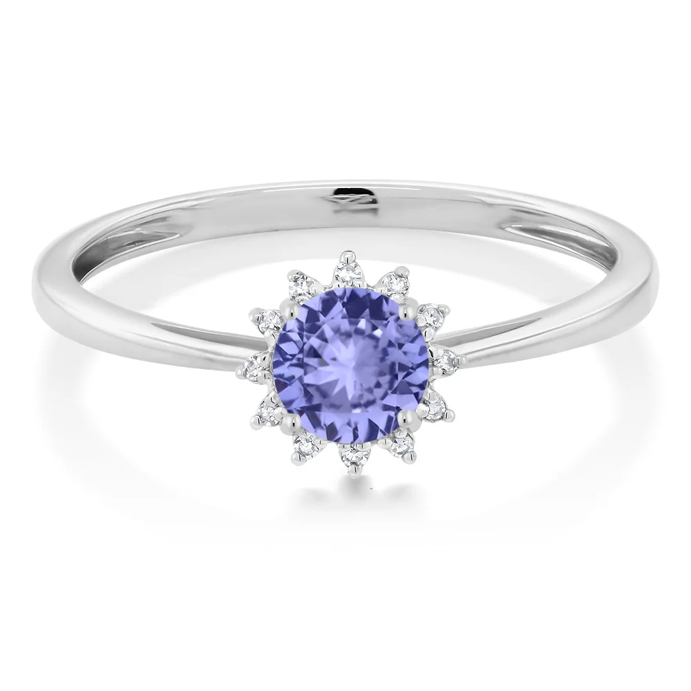 10K Белое Золото Синий танзанит и алмаз Женское Обручальное кольцо (0 46 карат