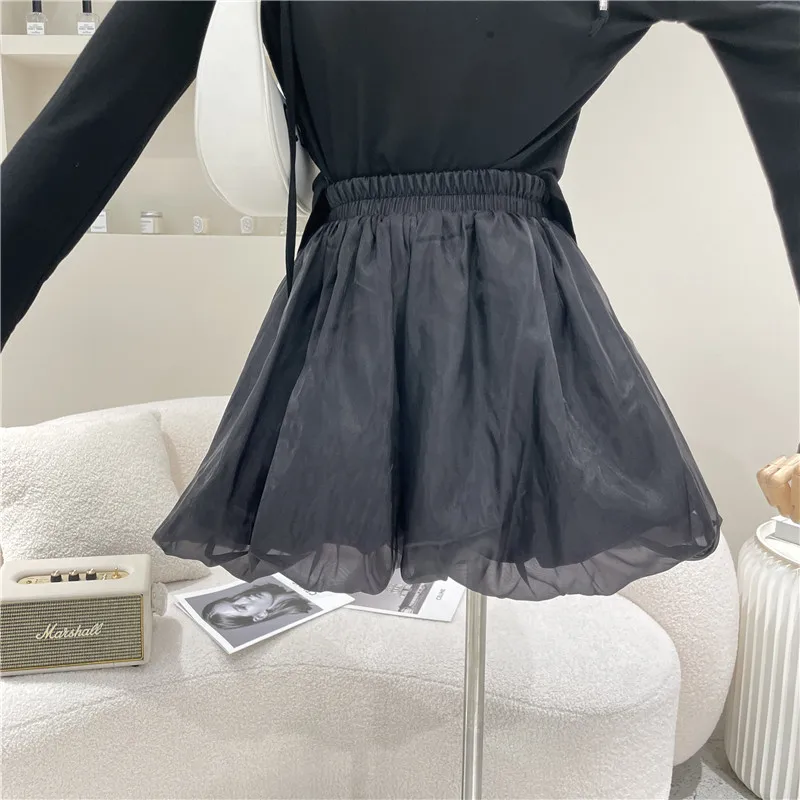 

New Women's Clothing Summer 2021 Fashion High waist Splicing puffy mesh A-line pantskirt