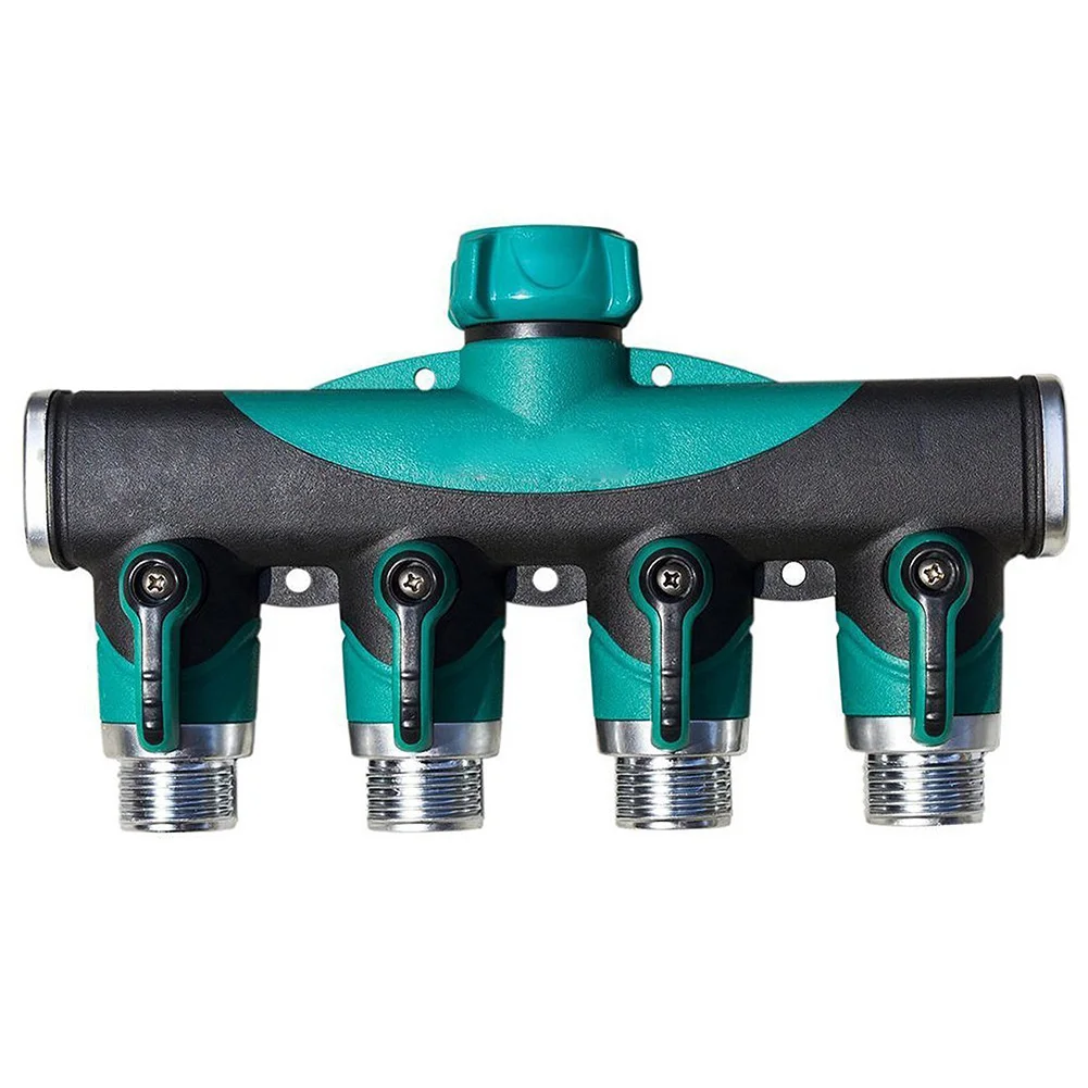 

3/4" Garden Plastic Zinc Alloy Valve Metal Distributor Pipe Joint Water Tap Diverter Four Group Irrigation Quick Connector Tools