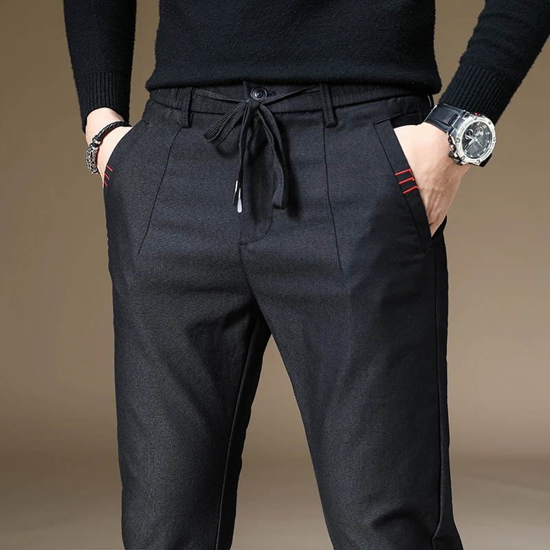 

Spring New Men's Simple All-Match Casual Pants High Stretch Loose Straight-Leg Slim-Fit Tie-Waist Trousers Fashion Brand Pants