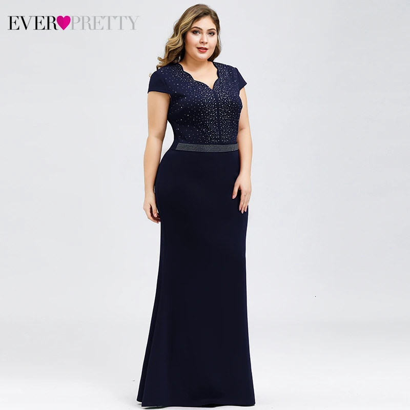 Черные вечерние платья размера плюс Ever Pretty EZ07623 элегантные длинные вечерние платья с v-образным вырезом и бусинами для свадебной вечеринки
